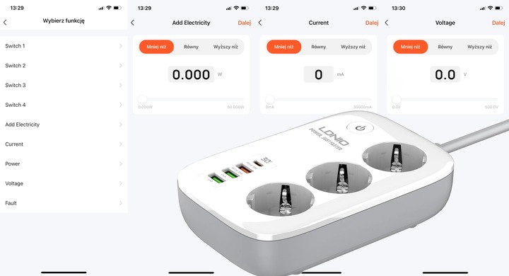 Listwa zasilająca SMART WiFi USB TUYA QC3.0 PD LED