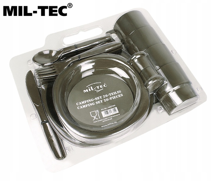 NACZYNIA TURYSTYCZNE ZESTAW DLA 4 OSÓB 26 CZĘŚCI MIL-TEC Camping Table OLIV