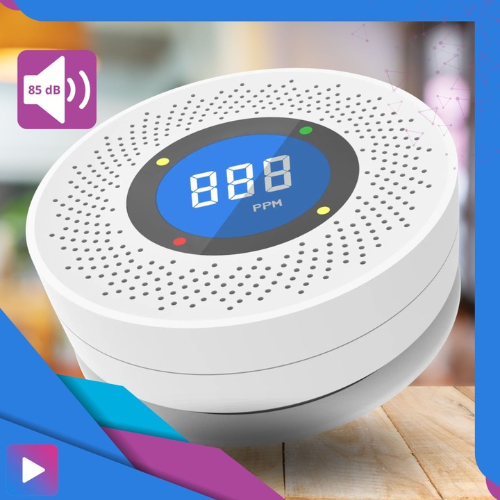 Czujnik Dymu Czadu Gazu CO Tlenku Węgla LCD Czujka Sensor Detektor Premium