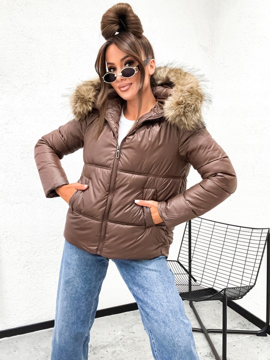 Zimowa_Pikowana_Modna Kurtka_Z FUTERKIEM - XL