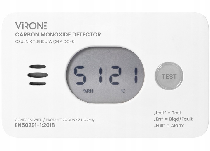 CZUJNIK CZADU DETEKTOR TLENKU WĘGLA GAZU CO 10 LAT + TERMOMETR + BATERIE