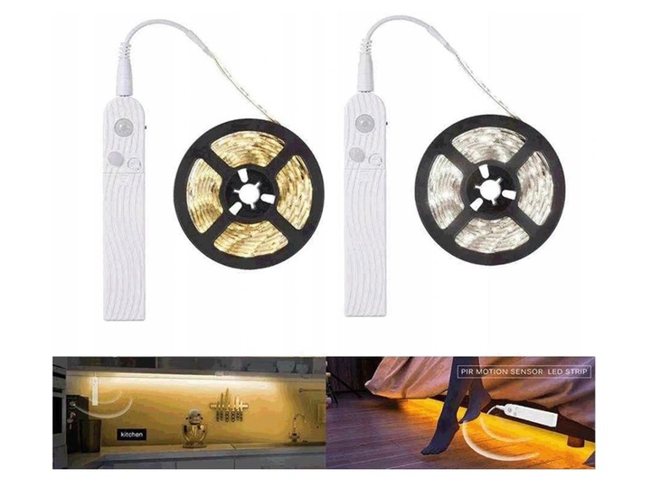 TAŚMA LED MONO 2M Z CZUJNIKIEM RUCHU NA BATERIE
