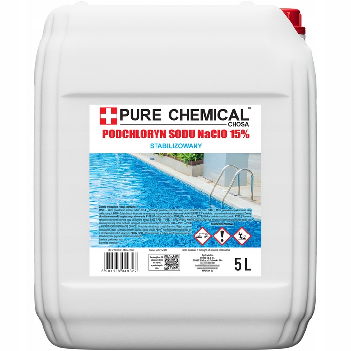 PODCHLORYN SODU 15% CHLOR W PŁYNIE DO WODY DO DREWNA 5L