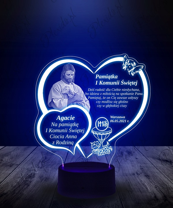 Lampka Plexido Statuetka Led Pamiątka Pierwsza Komunia Święta Jezus