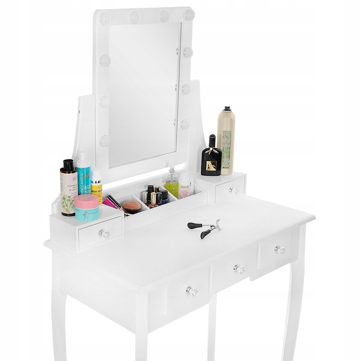 TOALETKA KOSMETYCZNA z LUSTREM LED BIAŁA + TABORET