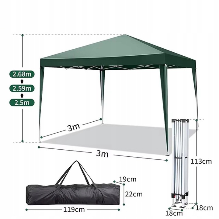 PAWILON OGRODOWY EKSPRESOWY NAMIOT HANDLOWY 3x3m AUTOMATYCZNY + 4