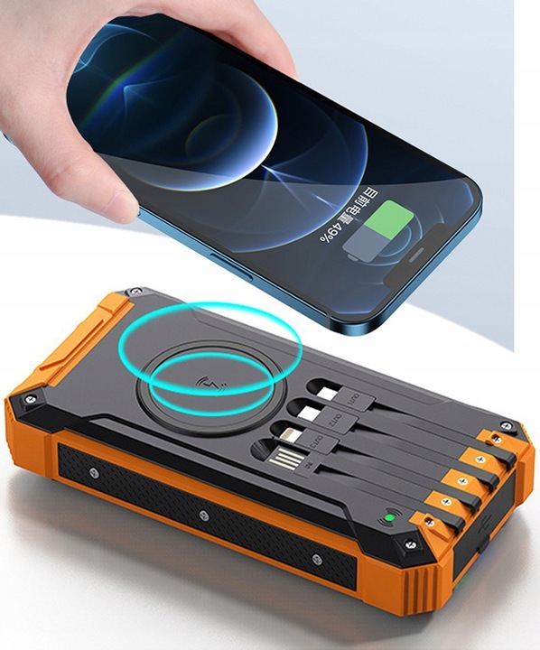 POWERBANK ŁADOWARKA PANEL SOLARNY INDUKCYJNY 30000mAh 6xUSB LATARKA 2x LED