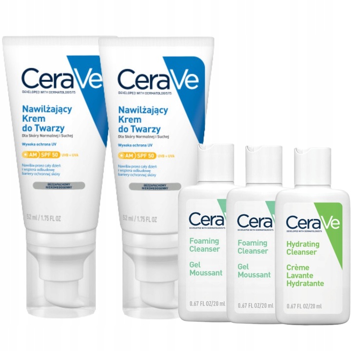 CeraVe Nawilżający Krem do Twarzy SPF 50, 52ml - Skóra Normalna i Sucha x2