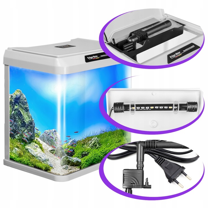 KOMPLETNY ZESTAW DLA POCZĄTKUJĄCEGO AKWARYSTY Z FILTREM I OŚWIETLENIEM 7L