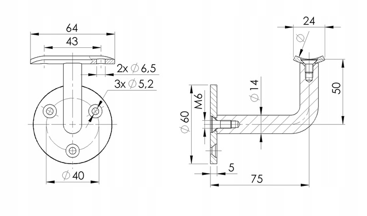 Poręcz schodowa, ścienna solidna rura 2,0 mm stal nierdzewna długość