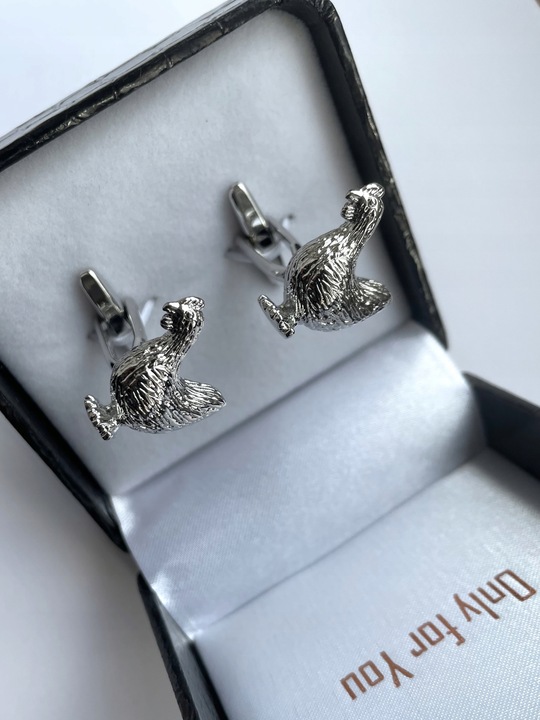 Spinki do mankietów EXC KURA Kurka Nioska Znosząca Złote Jaja w białym Etui