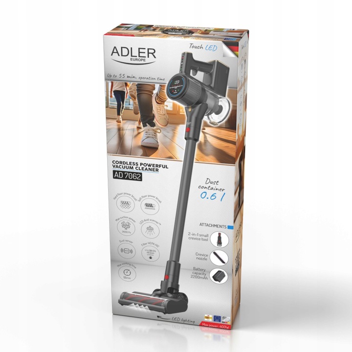 ODKURZACZ PIONOWY BEZPRZEWODOWY 31 kPa 400W HEPA Elektroszczotka LED