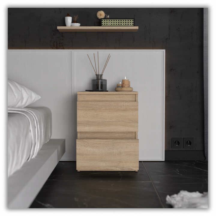 SZAFKA NOCNA DĄB SONOMA 40 CM 2 SZUFLADY DUŻY STOLIK NOCNY NAKASTLIK