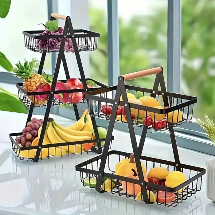 Patera Koszyk DWUPOZIOMOWY na owoce warzywa metalowy czarny 2 poziomy
