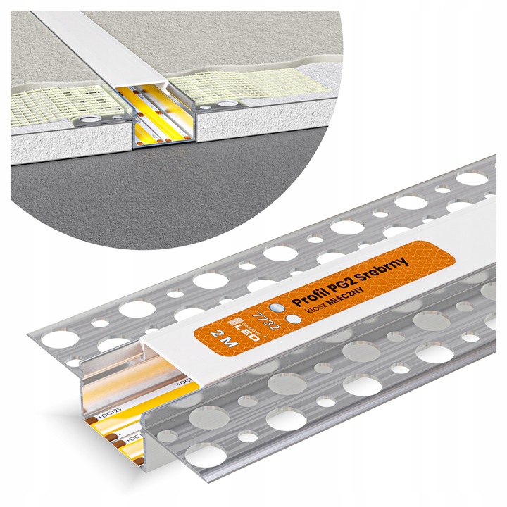 Profil LED aluminiowy do płyt GK gipsowych wpuszczany 2m regips