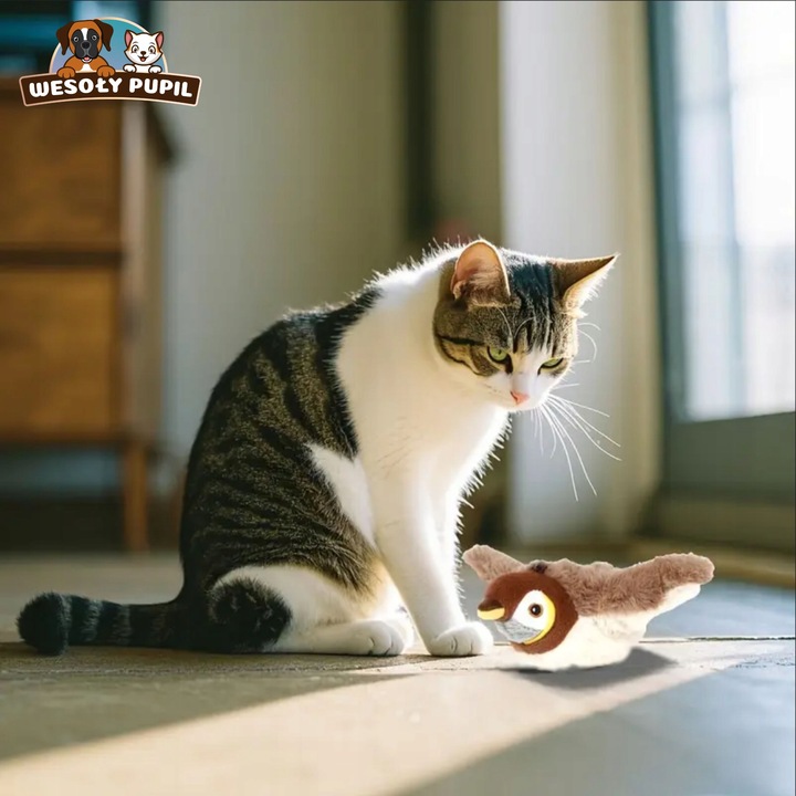 Zabawka dla kota INTERAKTYWNA latający PTAK z dźwiękiem na USB z