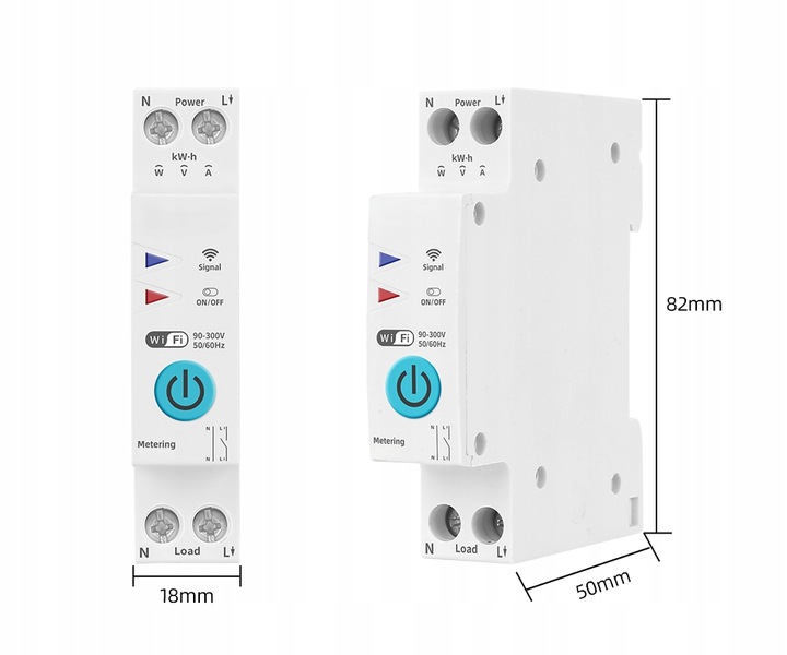Przekaźnik WiFi 16A z pomiarem prądu mocy na szynę DIN TUYA Smart Life