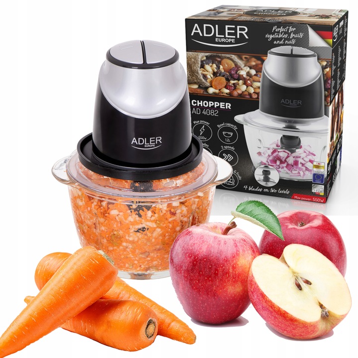 ROZDRABNIACZ ADLER AD4082 DO WARZYW, OWOCÓW I ORZECHÓW ZE SZKLANĄ MISĄ