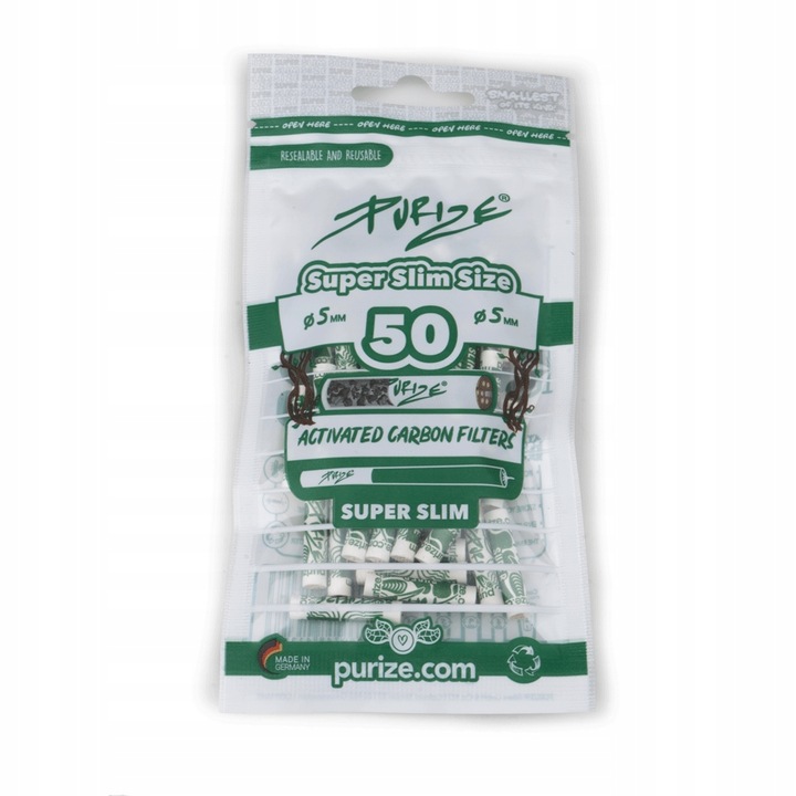 PURIZE Super Slim Size 5 mm Ceramiczne Filterki Węglowe 50 szt. Chłodzące