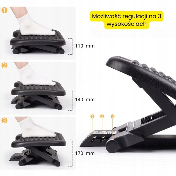 Ergonomiczny regulowany podnóżek biurowy ErgoStep R - pod biurko
