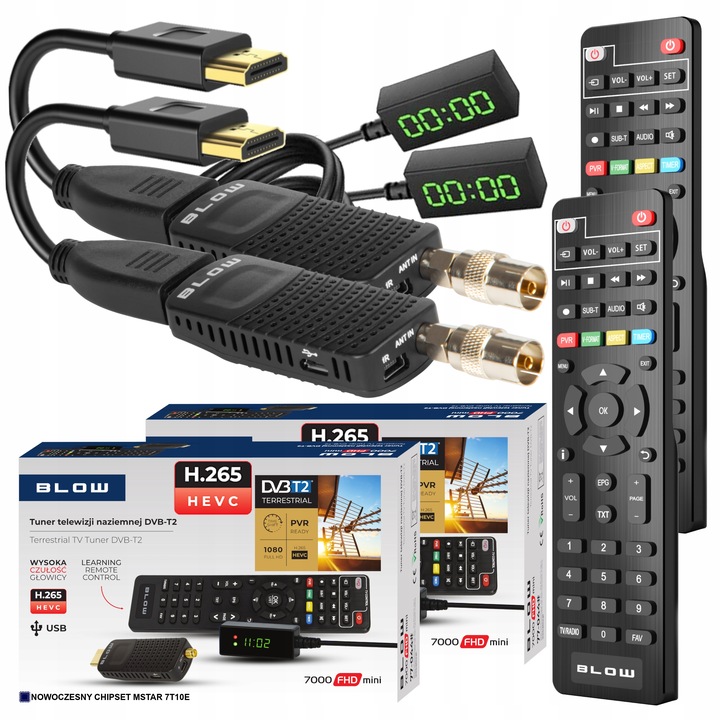 2 SZT DEKODER TUNER TV DVB-T2 HEVC H.265 FULL HD MINI STICK PILOT BATERIE