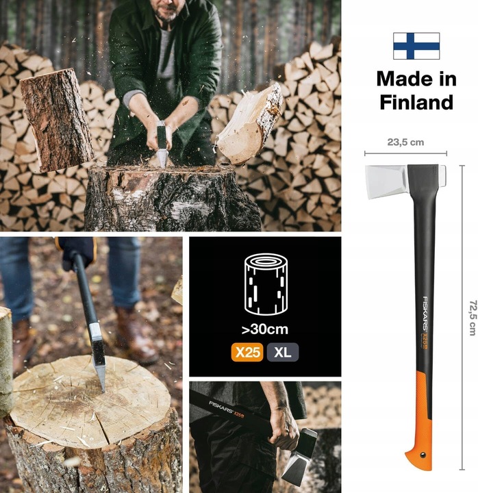 FISKARS X-SERIES X25 MOCNA Siekiera rozłupująca do drewna ostrze XL