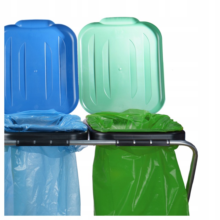 STOJAK NA WORKI DO SEGREGACJI ŚMIECI STELAŻ KOSZ 2 STANOWISKA NA ŚMIECI