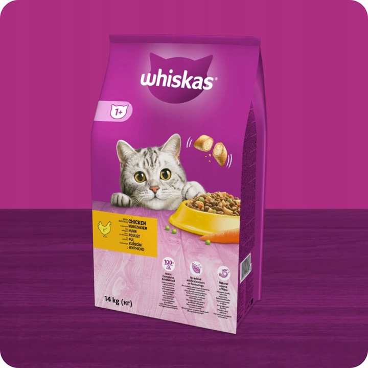 SUCHA KARMA WHISKAS ADULT DLA KOTA Z PYSZNYM KURCZAKIEM 14KG