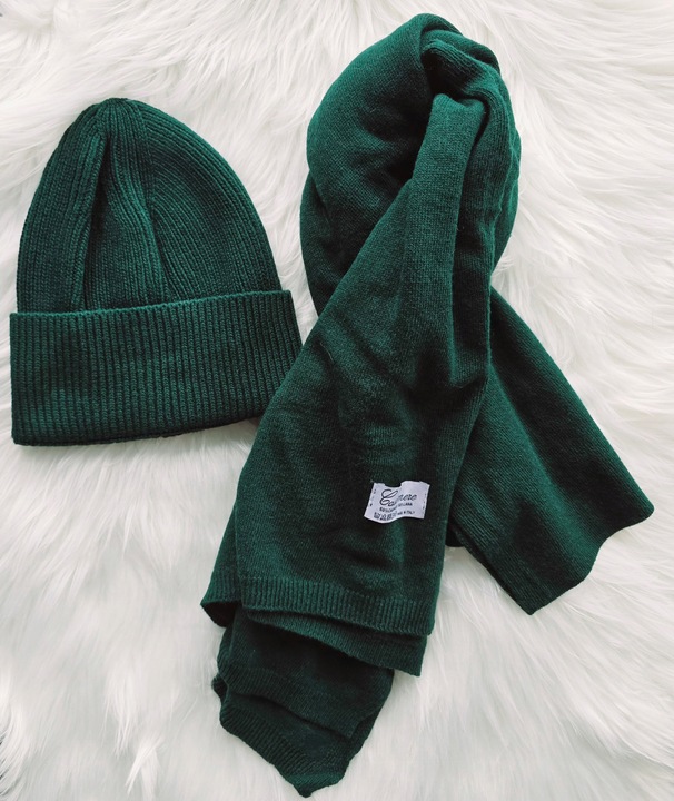 Szal + czapka 50 % kaszmir 50 % wełna : komplet