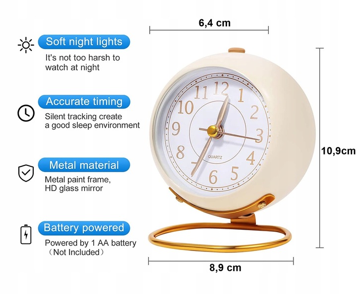 Zegar Retro Analogowy Stojący Budzik Klasyczny Alarm na Baterie