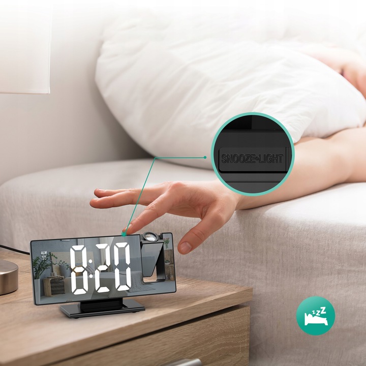 ZEGARY BUDZIK ELEKTORNICZNY CYFROWY Z PROJEKTOREM LED LUSTRO TERMOMETR