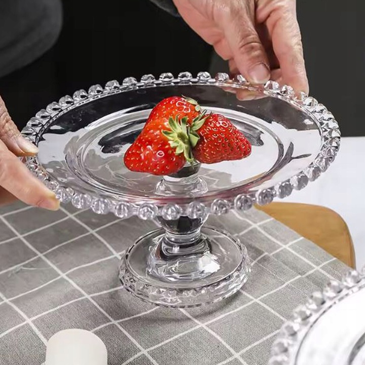 PATERA SZKLANA Z KLOSZEM I NÓŻKĄ 19,5CM NA CIASTO DESER SERY DO SERWOWANIA