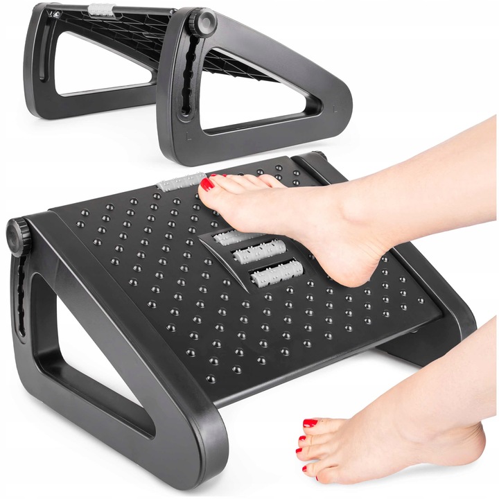 Podnóżek biurowy regulowany ergonomiczny, podstawka pod nogi z MASAŻEREM
