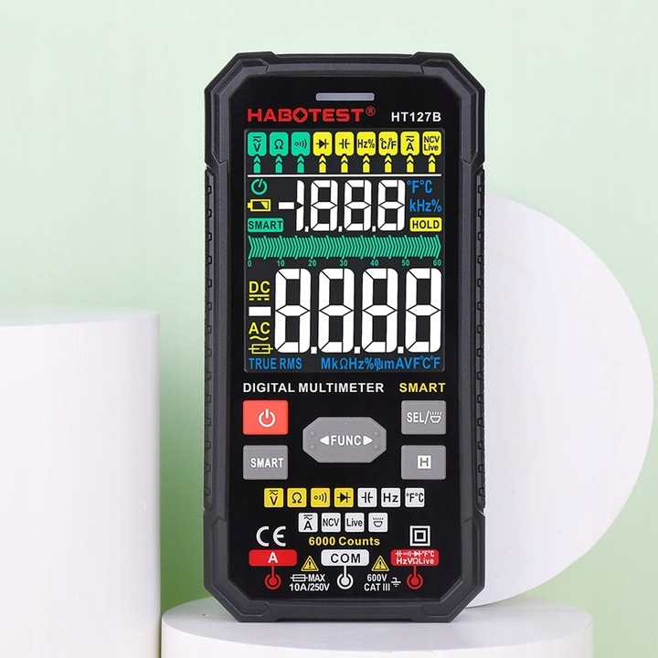 CYFROWY MULTIMETR UNIWERSALNY TRUE RMS NCV LATARKA LED + KABLE ETUI