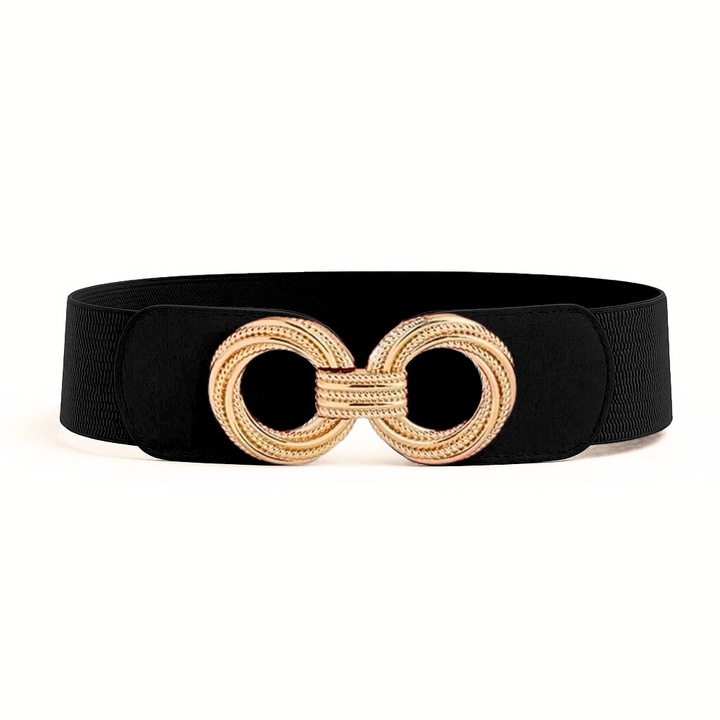 PASEK DAMSKI CZARNA GUMA ELASTYCZNY 90-110 cm ZŁOTA KLAMRA ELEGANCKI