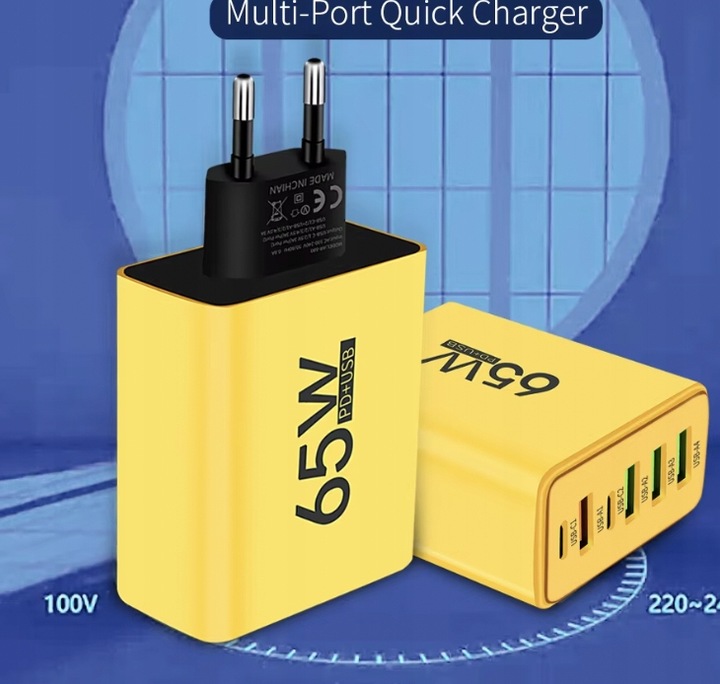 SZYBKA ŁADOWARKA SIECIOWA 6-PORTÓW 2X USB-C, 4xUSB-A 65W