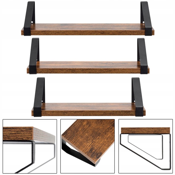 ZESTAW PÓŁEK 3 SZT PÓŁKA ŚCIENNA WISZĄCA DO SALONU KUCHNI NA KSIĄŻKI