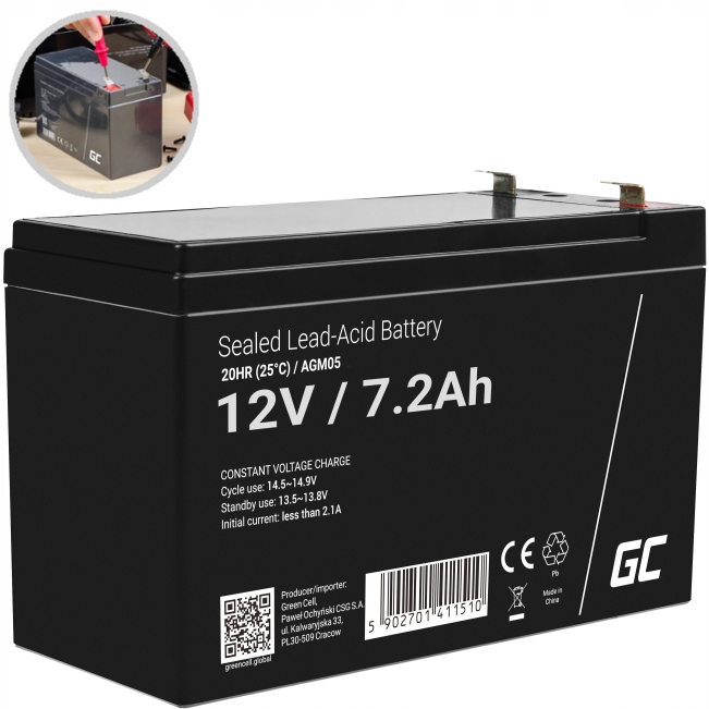 GREEN CELL AKUMULATOR BEZOBSŁUGOWY AGM UPS 7,2Ah