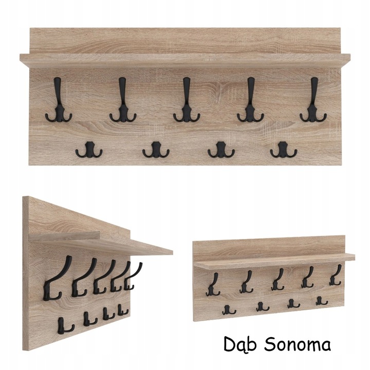 Wieszak na ubrania ścienny panelowy 9 haków 70x40 Biały