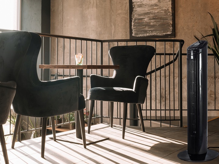 WENTYLATOR STOJĄCY KOLUMNOWY WIATRAK PODŁOGOWY OSCYLACJA TIMER LED