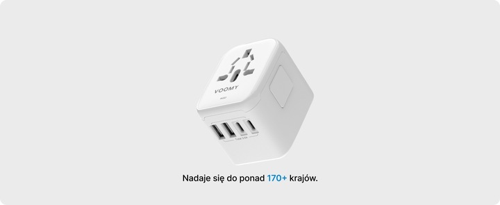 Adapter Podróżny VOOMY Z Ponad 170 Narodów - 2 Usb A 2 Usbc Biały