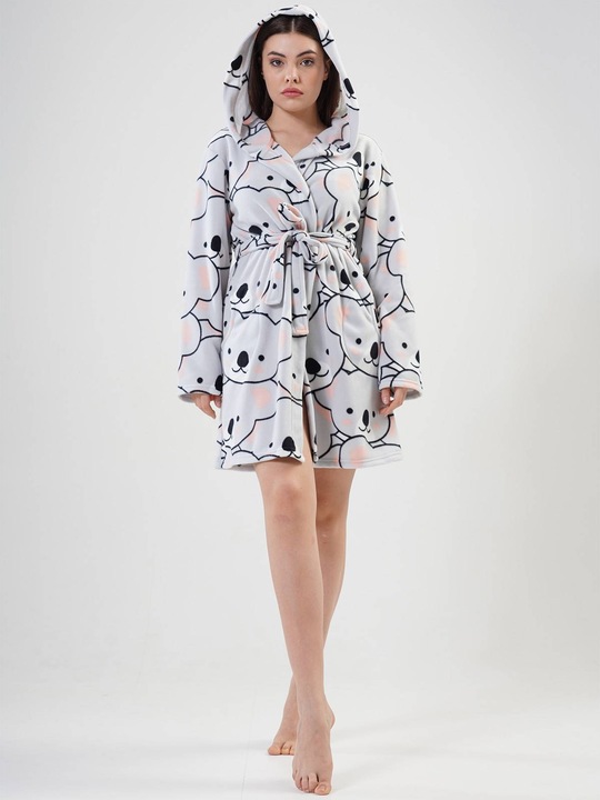 Szlafrok damski polarowy z kapturem ciepły Vienetta S