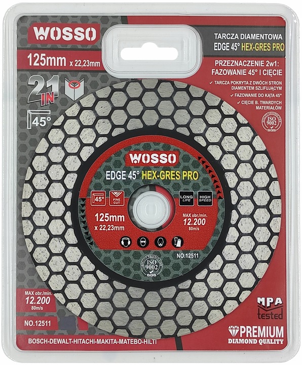 Tarcza DIAMENTOWA 125 do CIECIA pod katem 45 stopni gresu PERFECT Gres