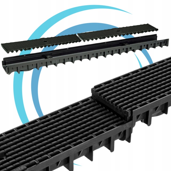 Odwodnienia liniowe A15 z rusztem z tworzywa. Niskie, tarasowe,