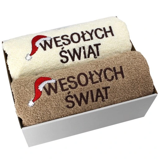 ŚWIĄTECZNY KOMPLET GRUBYCH RĘCZNIKÓW Z HAFTEM NA PREZENT MIKOŁAJ ŚWIĘTA