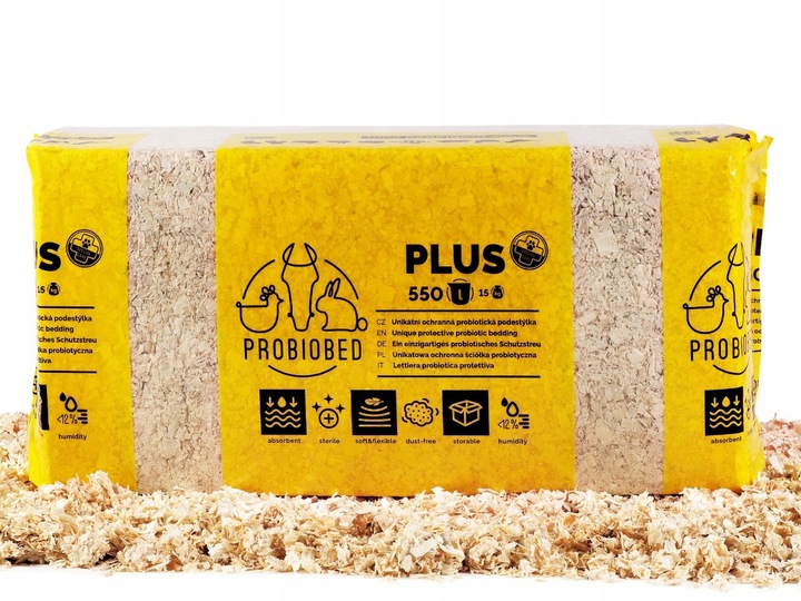 Bezpyłowe trociny ProBioBED ANTYBAKTERIA dla koni drobiu gryzoni 15kg 550l