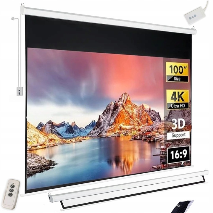 EKRAN PROJEKCYJNY ŚCIENNY RZUTNIKA ELEKTRYCZNY AUTOMATYCZNY PILOT 100