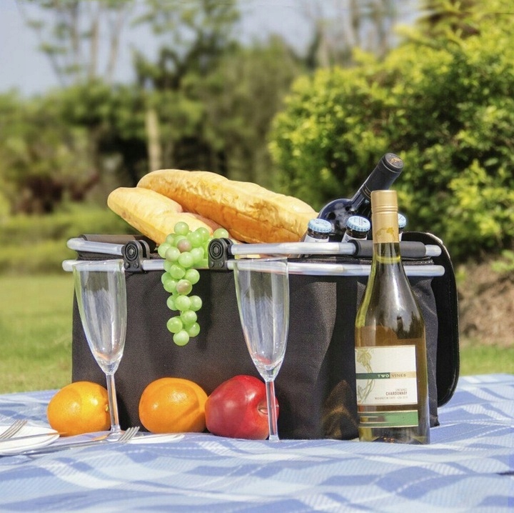 CZARNY KOSZYK PIKNIKOWY DUŻY SKŁADANY SOLIDNY TERMICZNY NA ZAKUPY PIKNIK