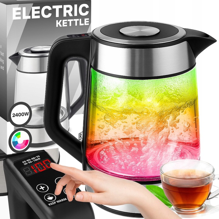 DUŻY CZAJNIK ELEKTRYCZNY 1,7L REGULACJA TEMPERATURY PODŚWIETLANY RGB