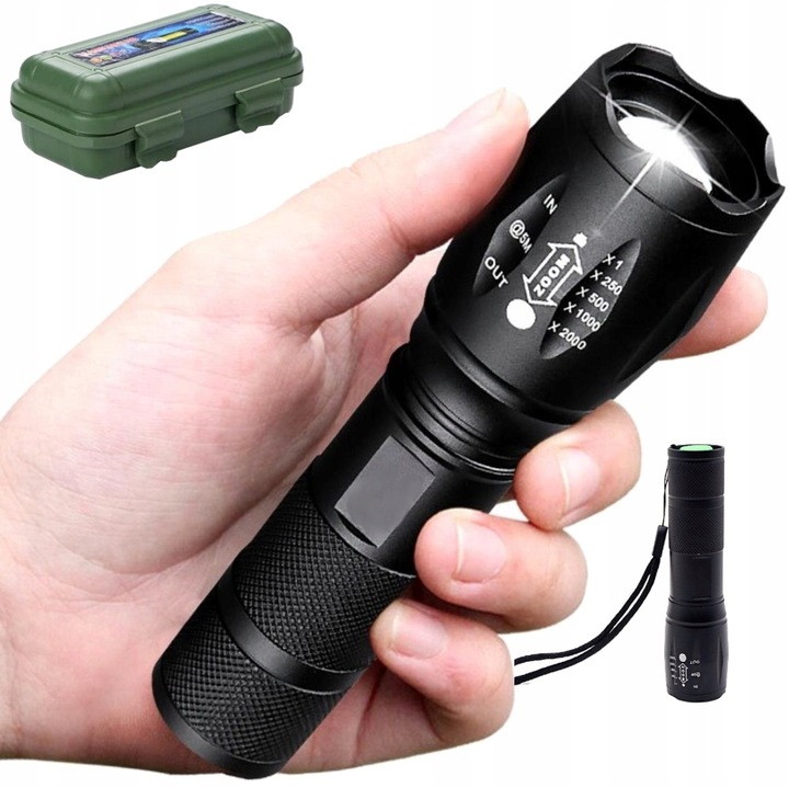 Mocna Latarka TAKTYCZNA LED Policyjna dioda ZOOM NA BIWAK SZPERACZ MEGA